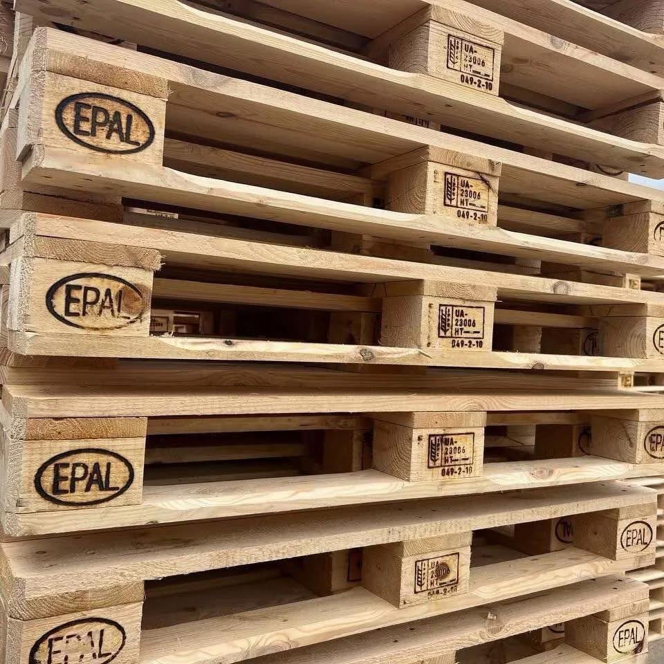 EPAL markings on stacked wooden pallet blocks